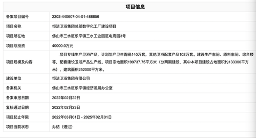 总投资4亿！恒洁卫浴集团总部数字化工厂项目获批